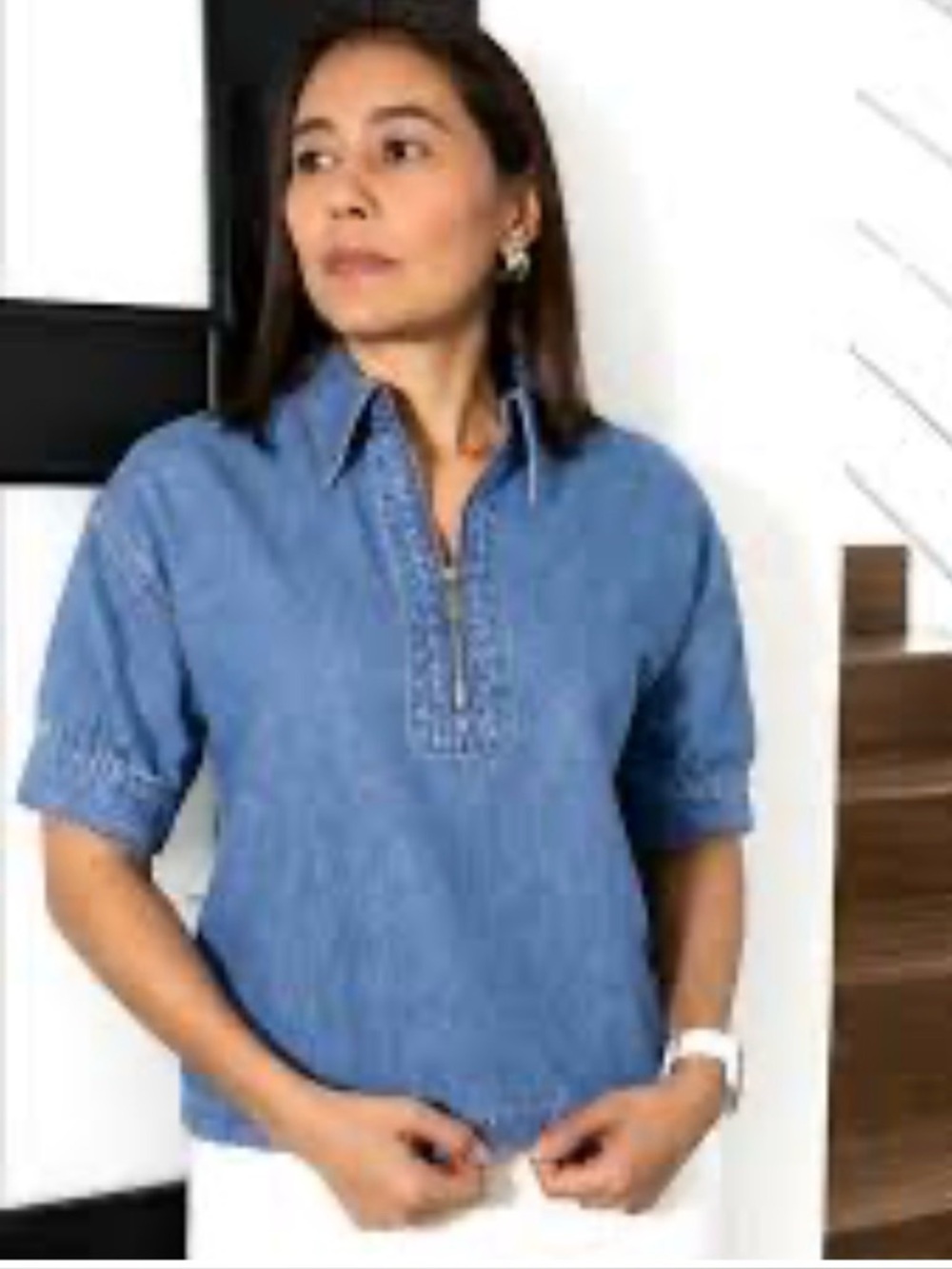 Velvet Heart 1/4 zip denim short sleeve shirt